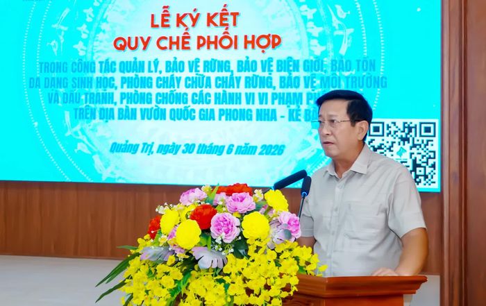 Đại diện lãnh đạo Ban Quản lý Vườn Quốc gia Phong Nha-Kẻ Bàng phát biểu tại lễ ký kết - Ảnh: N.H