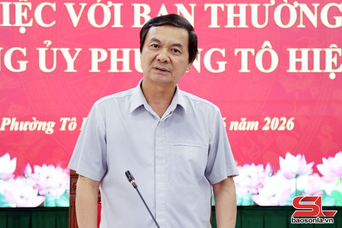 Đồng chí Ngô Minh Tuấn, Vụ trưởng, Trưởng Ban Xây dựng Đảng, phát biểu tại cuộc làm việc.