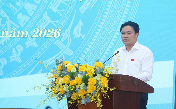 Giám đốc Sở Nông nghiệp và Môi trường tỉnh Quảng Ngãi Hồ Trọng Phương trình bày các tờ trình tại kỳ họp. (Ảnh: Lê Danh)