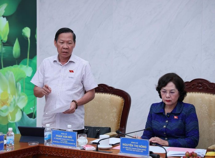 Chủ nhiệm Ủy ban Kinh tế và Tài chính Phan Văn Mãi phát biểu tại cuộc làm việc. Ảnh: Mạnh Tuấn