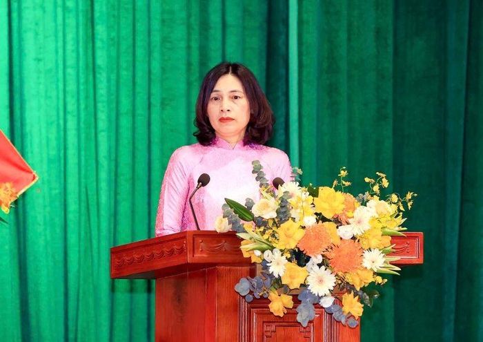 Phó Giám đốc KBNN Trần Thị Huệ phát biểu tại hội nghị. Ảnh: Đức Thanh