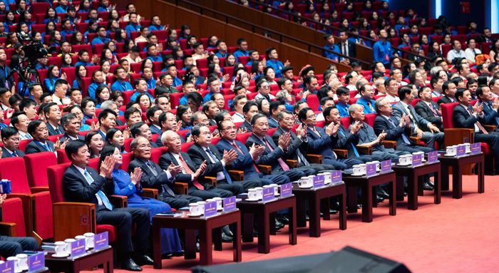 Tổng Bí thư, Chủ tịch nước Tô Lâm và các đại biểu dự Đại hội đại biểu toàn quốc Đoàn Thanh niên Cộng sản Hồ Chí Minh lần thứ XIII. Ảnh: Phạm Thắng