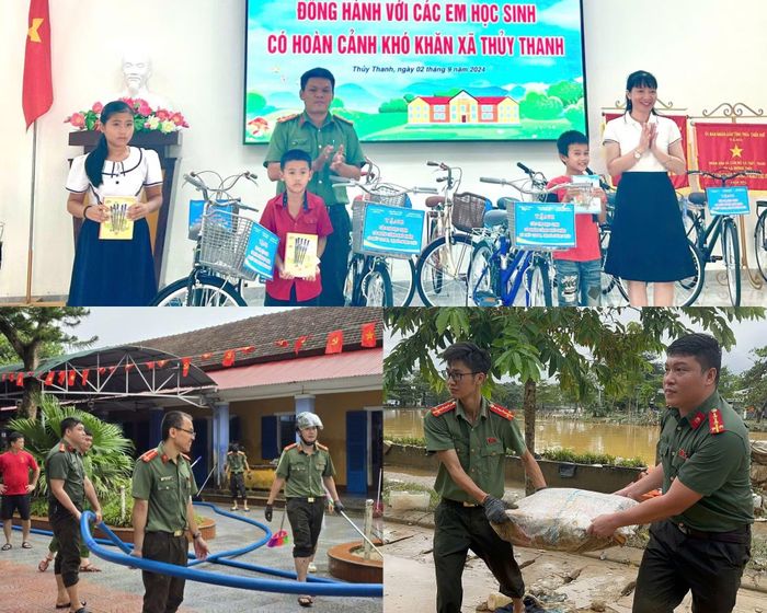 Ngoài nhiệm vụ chuyên môn, lực lượng An ninh chính trị nội bộ Công an TP Huế còn xung kích trong các hoạt động khắc phục thiên tai lũ lụt, trao tặng quà cho học sinh nghèo hiếu học.