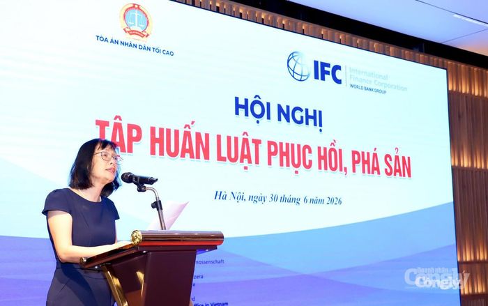 Bà Phạm Liên Anh - đại diện Tổ chức Tài chính quốc tế (IFC) phát biểu tại Hội nghị.
