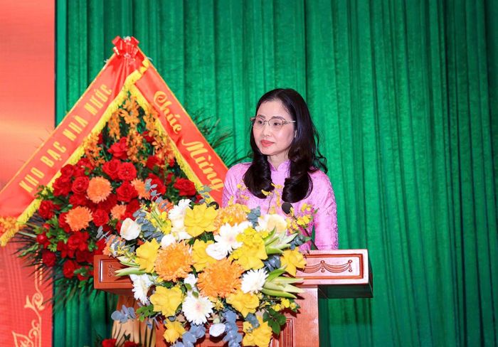 Giám đốc KBNN Khu vực I Nguyễn Thị Thanh Hương phát biểu tại Hội nghị. Ảnh: PV