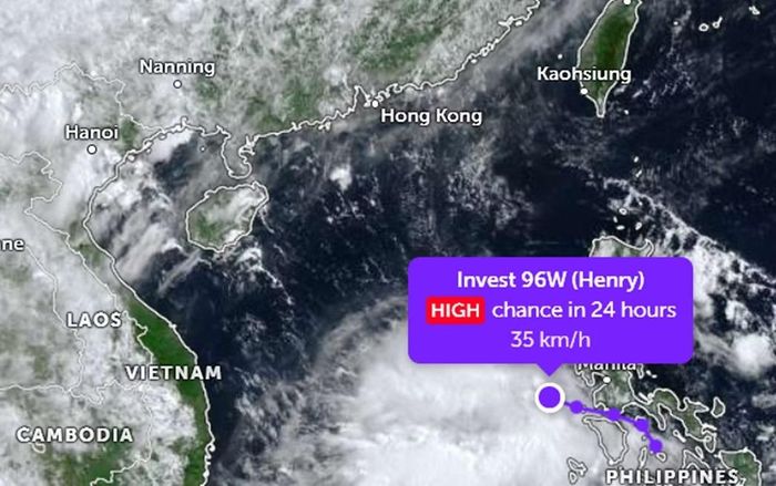 Vị trí và sức gió của 96W lúc sáng nay, theo JTWC. Ảnh: Zoom Earth, JMA/ NOAA, Himawari, JTWC.