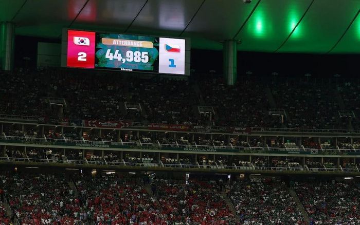 Số liệu khán giả mà FIFA công bố trận Hàn Quốc - Cộng hòa Séc dường như trái ngược với số lượng lớn ghế trống trong sân vận động. Ảnh: Reuters.