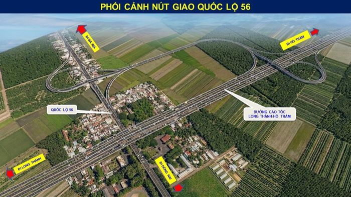 Trong ảnh là nút giao với Quốc lộ 56, đoạn qua địa phận huyện Châu Đức (cũ) sau khi tuyến cao tốc đi qua hồ Đá Đen, nông trường cao su Bình Ba.