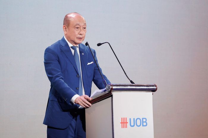 Ông Wee Ee Cheong, Phó chủ tịch kiêm Tổng giám đốc Tập đoàn UOB, phát biểu tại lễ khởi công tòa cao ốc UOB Plaza TP.HCM. Ảnh: UOB.