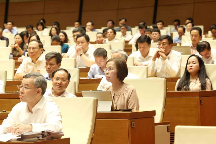 Đại biểu tham dự hội nghị tại điểm cầu Trung tâm - Hội trường Diên Hồng, Nhà Quốc hội (Hà Nội). Ảnh: Phương Hoa - TTXVN