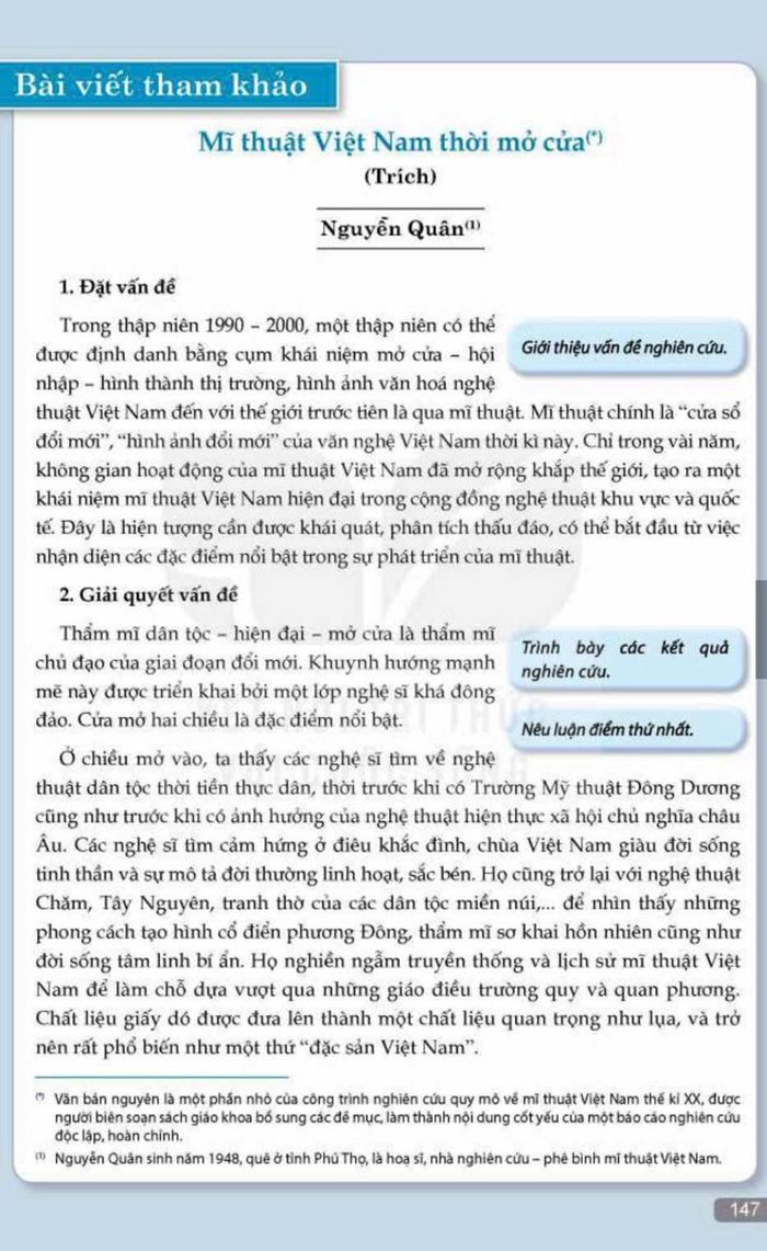 Trích đoạn “Mỹ thuật Việt Nam thời mở cửa” trong sách “Ngữ văn 12”, tập 1, bộ Kết nối tri thức với cuộc sống