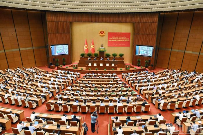 Quang cảnh Hội nghị toàn quốc sơ kết 1 năm vận hành mô hình tổ chức tổng thể của hệ thống chính trị và mô hình chính quyền 3 cấp.