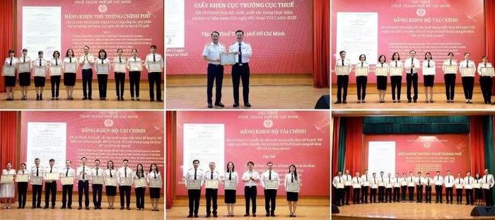 Lãnh đạo Cục Thuế và Lãnh đạo Thuế Thành phố Hồ Chí Minh trao tặng các phần thưởng cho các tập thể, cá nhân thuộc Thuế Thành phố Hồ Chí Minh.