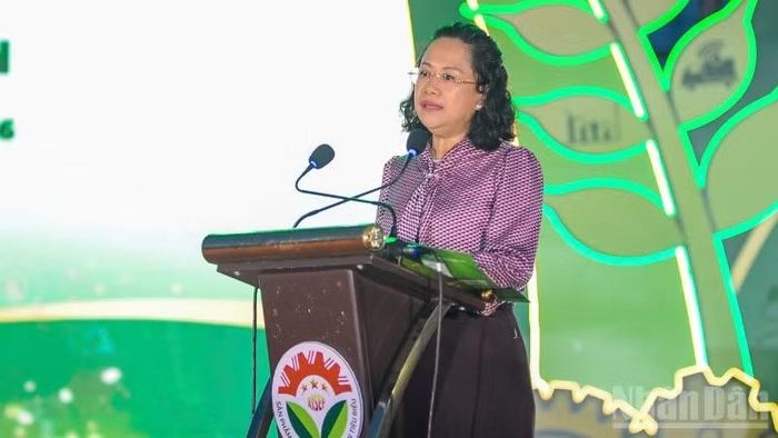 Bà Đỗ Thị Minh Trâm, Phó Cục trưởng Cục Đổi mới sáng tạo, Chuyển đổi xanh và Khuyến công (Bộ Công thương) phát biểu khai mạc.