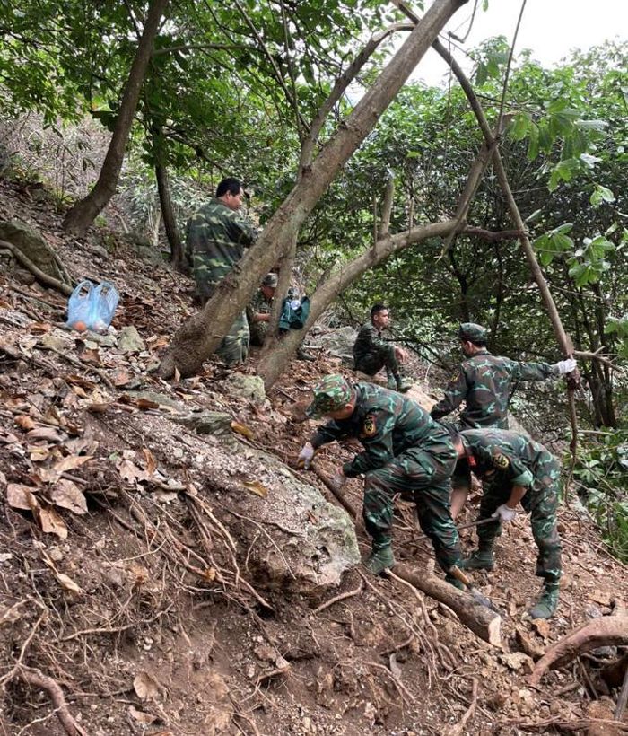 Tìm kiếm trong từng hốc đá, dưới gốc cây, nơi nghi có HCLS. Ảnh nhân vật cung cấp
