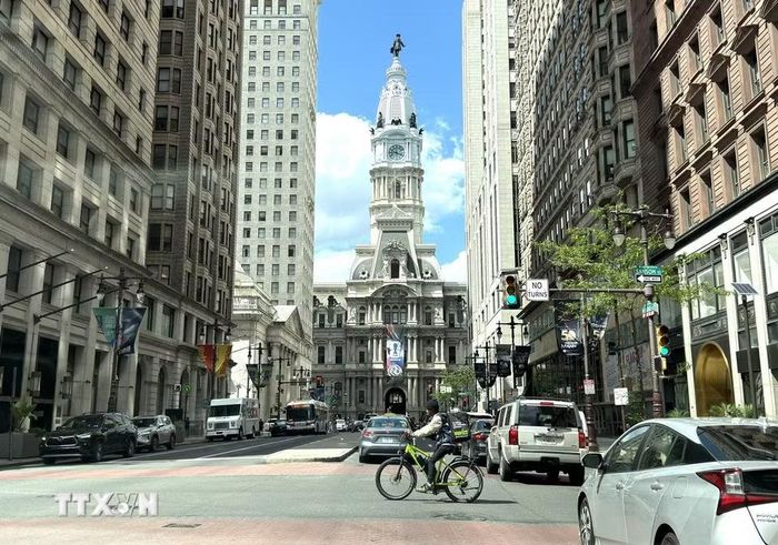 Tháp đồng hồ Tòa thị chính Philadelphia. (Ảnh: Ngọc Quang/TTXVN)