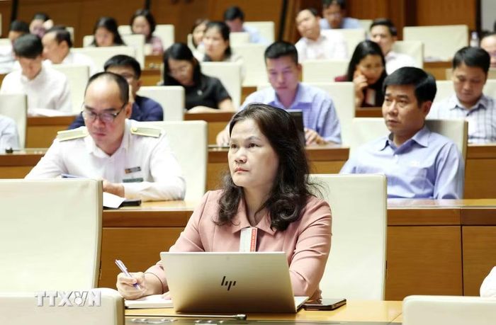 Đại biểu tham dự hội nghị tại điểm cầu Trung tâm - Hội trường Diên Hồng, Nhà Quốc hội (Hà Nội). (Ảnh: Phương Hoa/TTXVN)