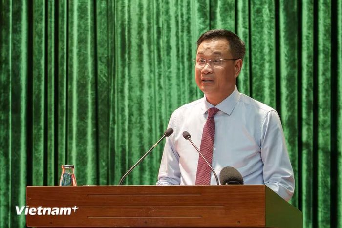 Ủy viên Trung ương Đảng, Bí thư Thành ủy Đà Nẵng Lê Ngọc Quang phát biểu chỉ đạo tại Hội nghị. (Ảnh: Thanh Phong/Vietnam+)
