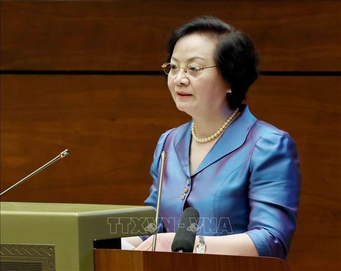 Đồng chí Phạm Thị Thanh Trà, Bí thư Trung ương Đảng, Phó Thủ tướng Chính phủ trình bày tham luận tại hội nghị. Ảnh: Phương Hoa/TTXVN.
