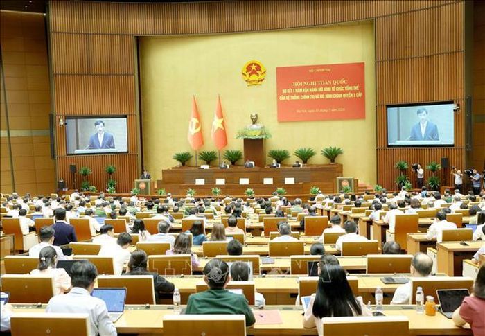 Hội nghị toàn quốc sơ kết 1 năm vận hành mô hình tổ chức tổng thể của hệ thống chính trị và mô hình chính quyền 3 cấp. Ảnh: Phương Hoa/TTXVN