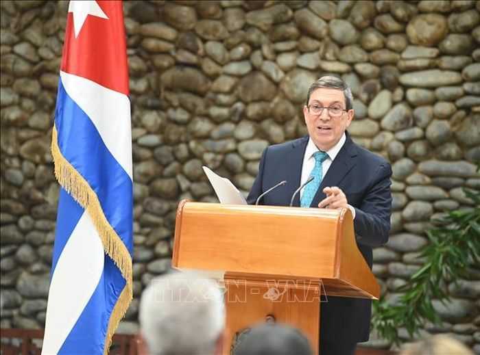 Bộ trưởng Bruno Rodríguez Parrilla tái khẳng định Cuba là một quốc gia yêu chuộng hòa bình và đối thoại. Ảnh: Việt Hùng/PV TTXVN tại Cuba.