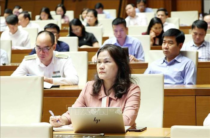 Đại biểu tham dự hội nghị tại điểm cầu Trung tâm - Hội trường Diên Hồng, Nhà Quốc hội (Hà Nội). Ảnh: Phương Hoa/TTXVN