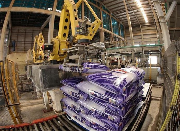 Dây chuyền bốc xếp tự động sản phẩm phân bón ure ở nhà máy của Công ty Cổ phần Tổng công ty Phân bón Dầu khí Cà Mau.