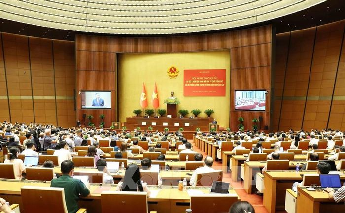 Hội nghị toàn quốc sơ kết 1 năm vận hành mô hình tổ chức tổng thể của hệ thống chính trị và mô hình chính quyền 3 cấp. Ảnh: Phương Hoa - TTXVN