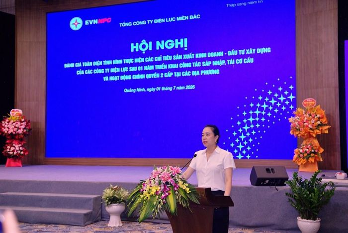 Bà Đỗ Nguyệt Ánh, Chủ tịch Hội đồng thành viên EVNNPC phát biểu chỉ đạo. Ảnh: EVNNPC