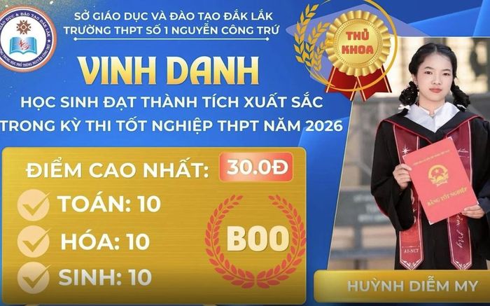 Huỳnh Diễm My trở thành 1 trong 4 thủ khoa tuyệt đối 30/30 tổ hợp B00.