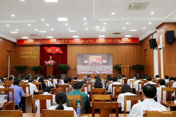 Quang cảnh hội nghị tại điểm cầu Thành ủy Đồng Nai. Ảnh: Hải Quân