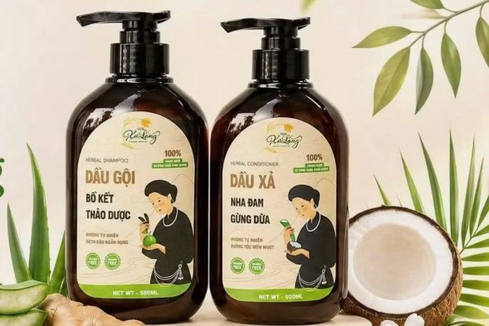 Dầu gội bồ kết thảo dược và dầu xả nha đam gừng dừa của nhãn hàng Hoa Xứ Lạng. Ảnh: Internet