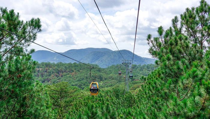 Chiêm ngưỡng khung cảnh hữu tình bằng cáp treo tại một khu du lịch nổi tiếng ở Đà Lạt.