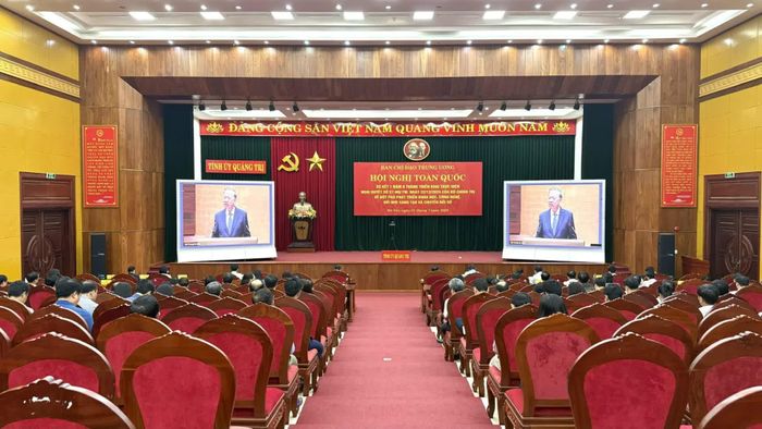 Quang cảnh hội nghị tại điểm cầu Tỉnh ủy Quảng Trị - Ảnh: N.L