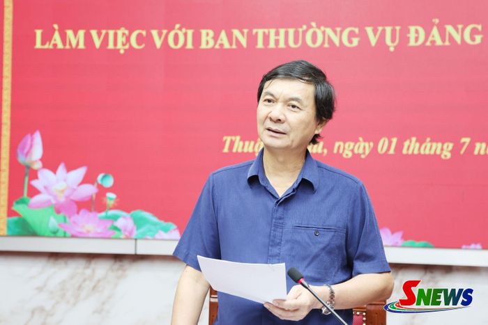 Đồng chí Ngô Minh Tuấn, Vụ trưởng, Trưởng Ban Xây dựng Đảng, phát biểu tại cuộc làm việc.
