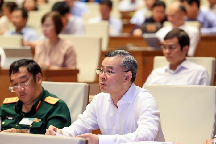 Bộ trưởng Bộ Tài chính Ngô Văn Tuấn tham dự Hội nghị tại điểm cầu Nhà Quốc hội. Ảnh: Đức Thanh.