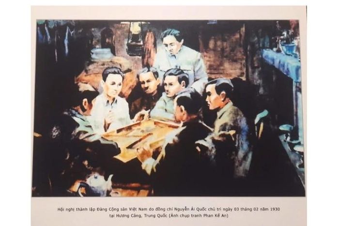 Tranh tái hiện Hội nghị thành lập Đảng Cộng sản Việt Nam do đồng chí Nguyễn Ái Quốc chủ trì tại Hương Cảng (Trung Quốc) ngày 3/2/1930, mở ra bước ngoặt lịch sử của cách mạng Việt Nam.