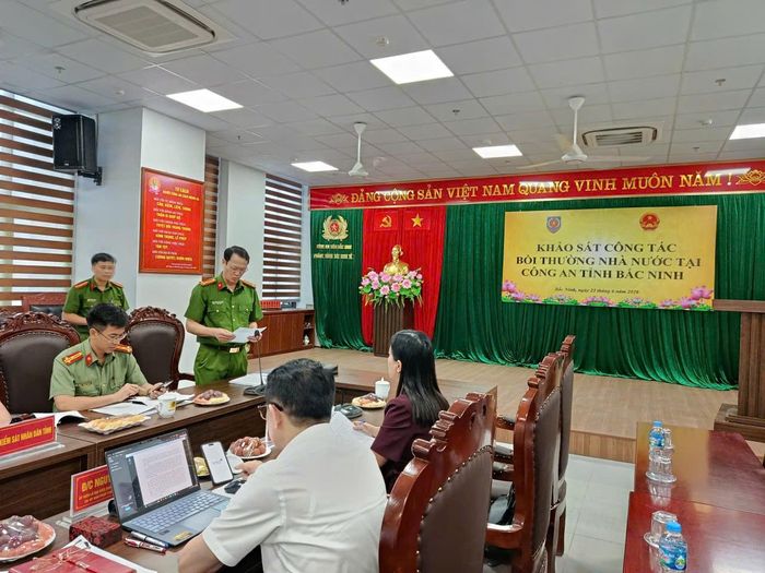 Đại diện Công an tỉnh Bắc Ninh phát biểu tại buổi làm việc. Ảnh: Thảo Lê