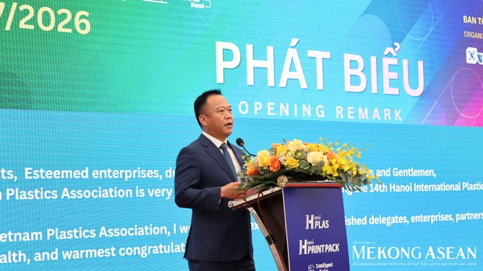  Ông Đinh Đức Thắng, Chủ tịch Hiệp hội Nhựa Việt Nam, phát biểu tại sự kiện. Ảnh: Thu Thảo/Mekong ASEAN. 