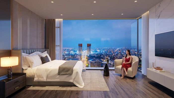 Tầm nhìn panorama rộng mở từ căn hộ S-Light Tower thu trọn cảnh quan sông nước, danh thắng Ngũ Hành Sơn và pháo hoa DIFF. Ảnh: Sun Property