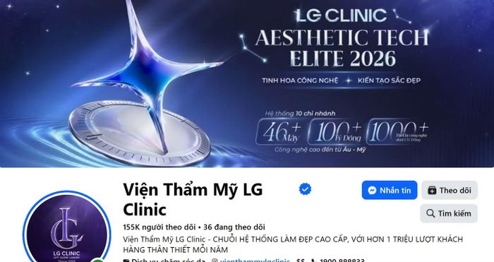  Trang mạng xã hội của Trung tâm Thẩm mỹ LG Clinic. 