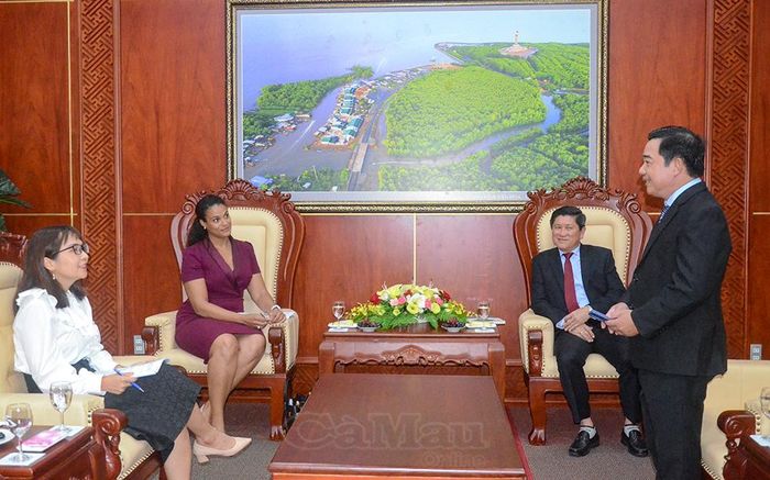 Lãnh đạo đơn vị, các sở, ngành tỉnh Cà Mau tham dự buổi tiếp đoàn.