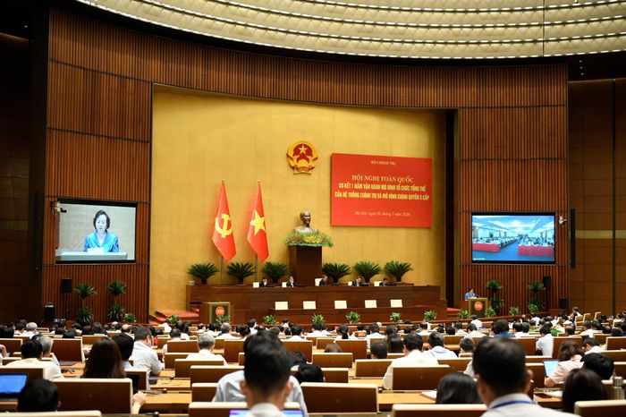Hội nghị toàn quốc Sơ kết 1 năm vận hành mô hình tổ chức tổng thể của hệ thống chính trị, mô hình chính quyền 3 cấp. Ảnh: Như Ý