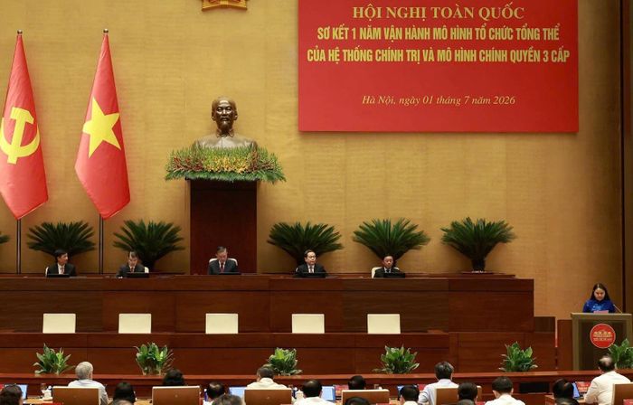 Hội nghị toàn quốc sơ kết 1 năm vận hành mô hình tổ chức tổng thể của hệ thống chính trị, mô hình chính quyền 3 cấp. Tổng Bí thư, Chủ tịch nước Tô Lâm chủ trì Hội nghị. Ảnh: VTC news