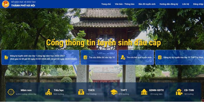 Cổng thông tin tuyển sinh đầu cấp của thành phố.