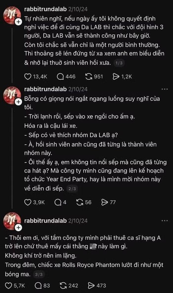 Anh tài Thỏ Da LAB chính là tác giả câu nói này.