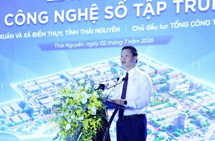 Chủ tịch UBND tỉnh Thái Nguyên Vương Quốc Tuấn phát biểu cam kết tạo điều kiện cho nhà đầu tư dự án - Ảnh: VGP/Gia Huy