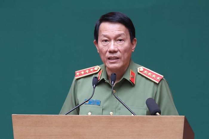 Đại tướng Lương Tam Quang, Bộ trưởng Bộ Công an phát biểu khai mạc Hội nghị sơ kết công tác Công an 6 tháng đầu năm 2026 - Ảnh: VGP/Nhật Bắc