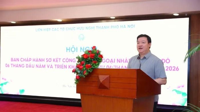 Phó Chủ tịch Liên hiệp các tổ chức hữu nghị Việt Nam Nguyễn Ngọc Hùng phát biểu tại hội nghị.