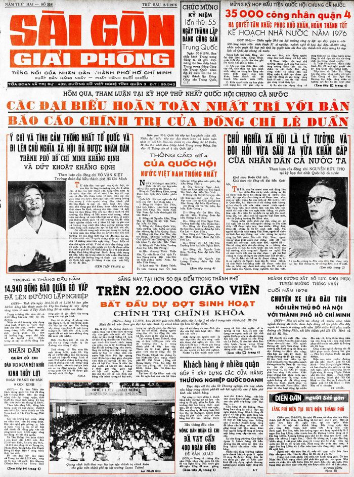  Trang bìa Báo SGGP ngày 2-7-1976 đưa tin đậm nét Kỳ họp thứ nhất, Quốc hội khóa VI 
